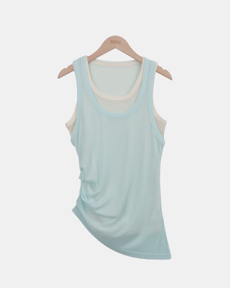 Tendo Shirred Double-Layer Sleeveless Top