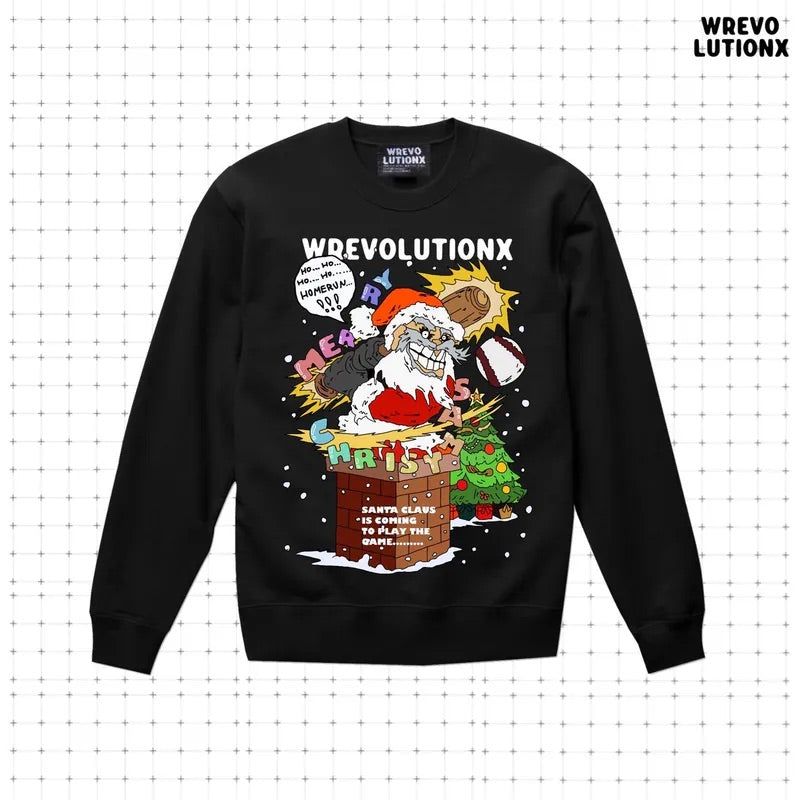 WREVOLUTIONX by WooLeeX（レボリューションエックス バイ ウーリーエックス）の「Ho Ho Home Run Santa Sweartshirt(Black)（Tops）」