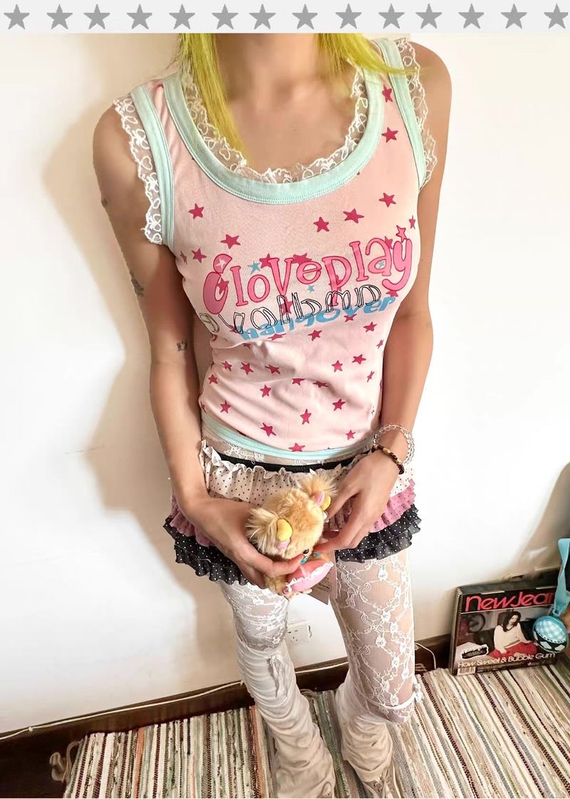 loveplayshop（ラブプレイショップ）の「イスケープパラダイスLoveplayshop "サマーヒロインプロジェクト"アイラブブレイピンクベスト（トップス）」