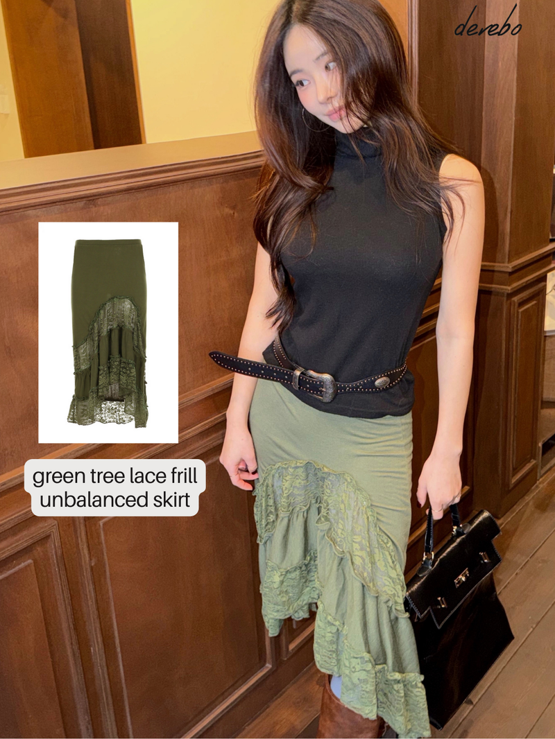 dereborujo（ドレボルゾー）の「green tree lace frill unbalanced skirt（Skirts）」