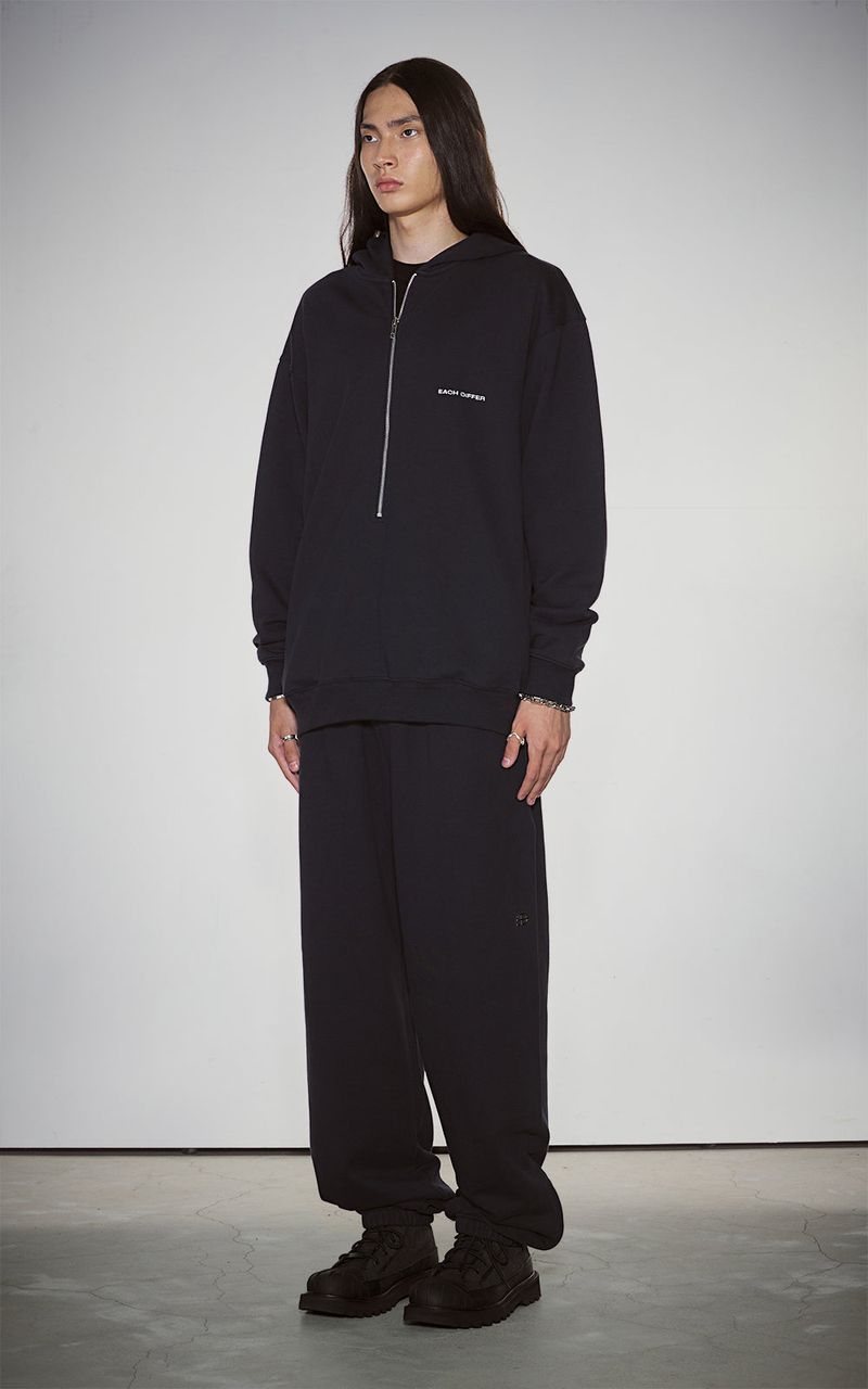 HAIF-ZIP HOODIE (LONG)_NAVY