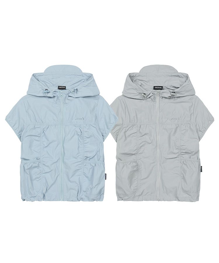 Half-Shirred Hooded Windbreaker - SKY BLUE
