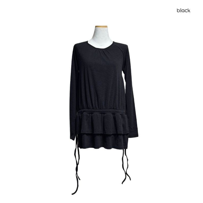 (3color) Frill Layer Ribbon Slub Tee