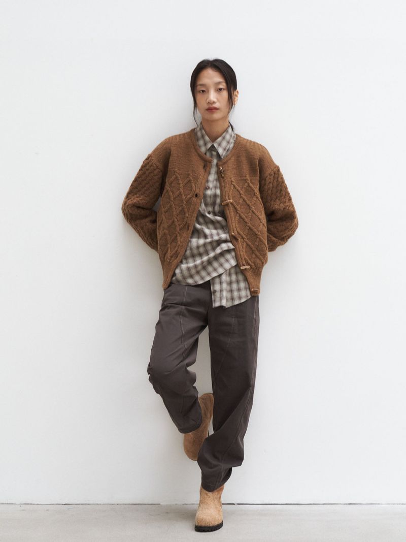 PIE WOOL CARDIGAN [ CINAMON ]