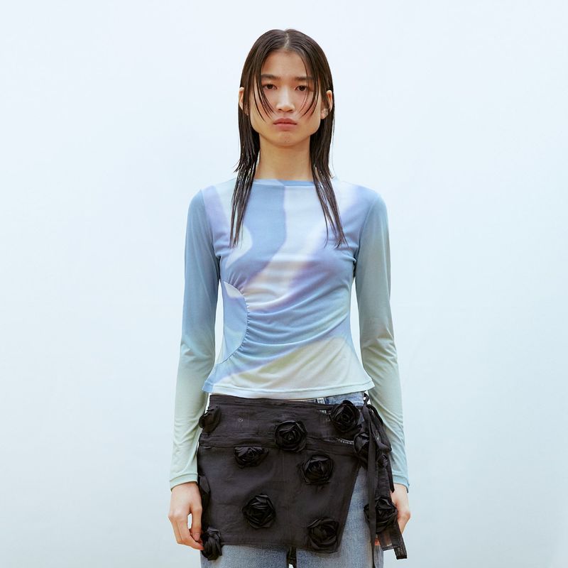 13MONTH(サーティーンマンス)の「Asymmetric Ruched Top (BLUE)(Tops)」