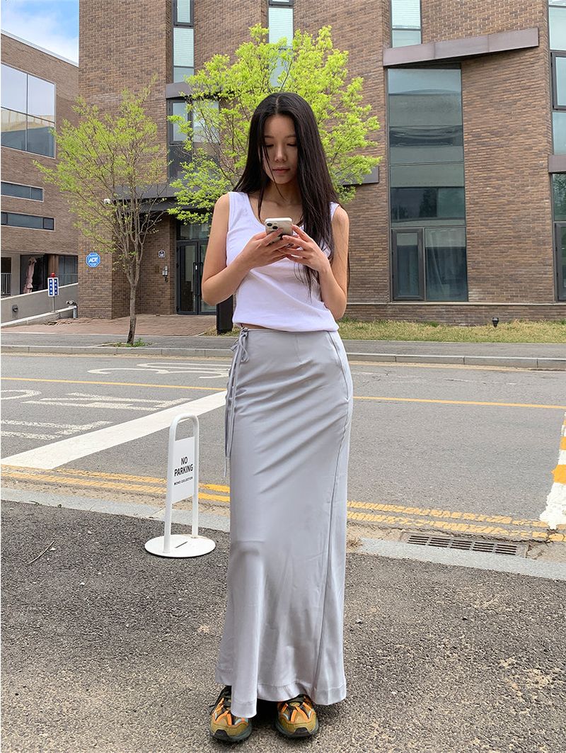 SATIN STRAP MAXI SKIRT (2COLOR)