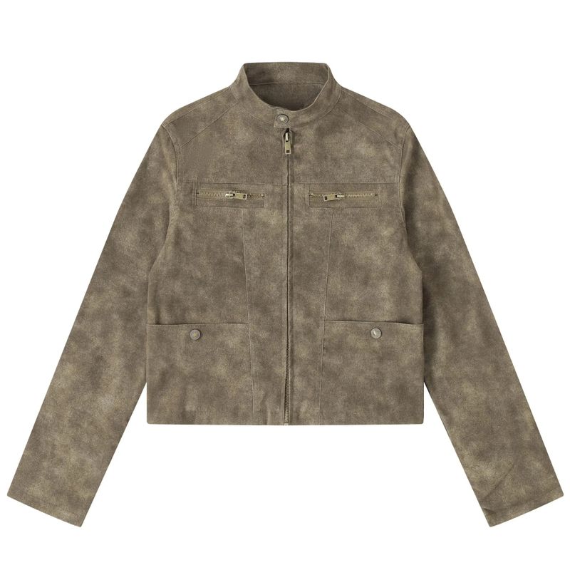 Suede Pocket Zip-Up Jacket
