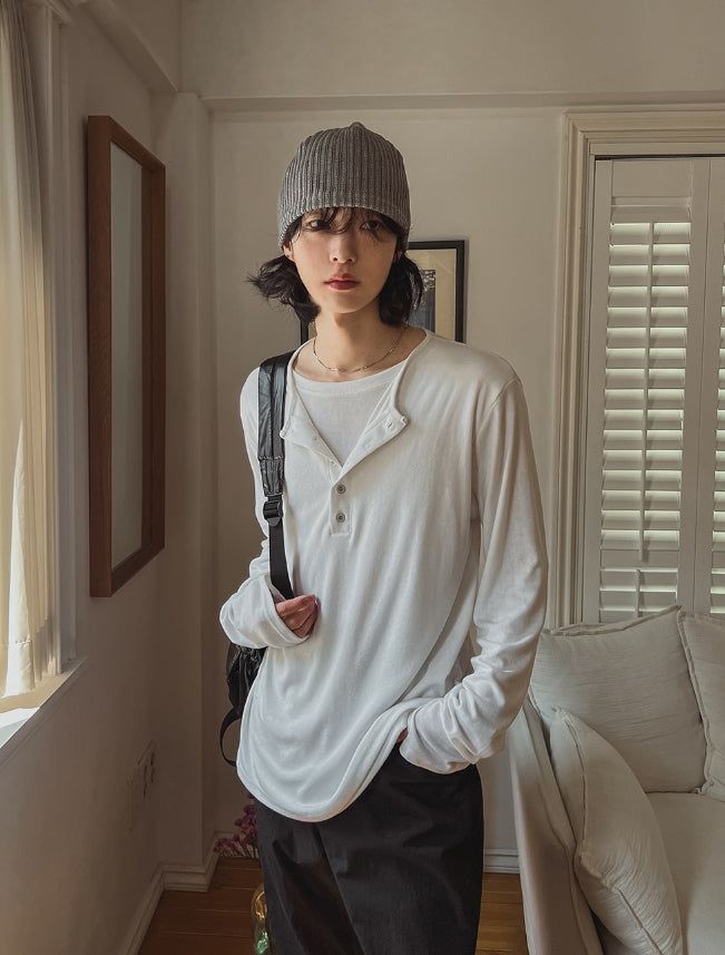 ルージュ レイヤード ヘンリーネック ロングスリーブ Tシャツ