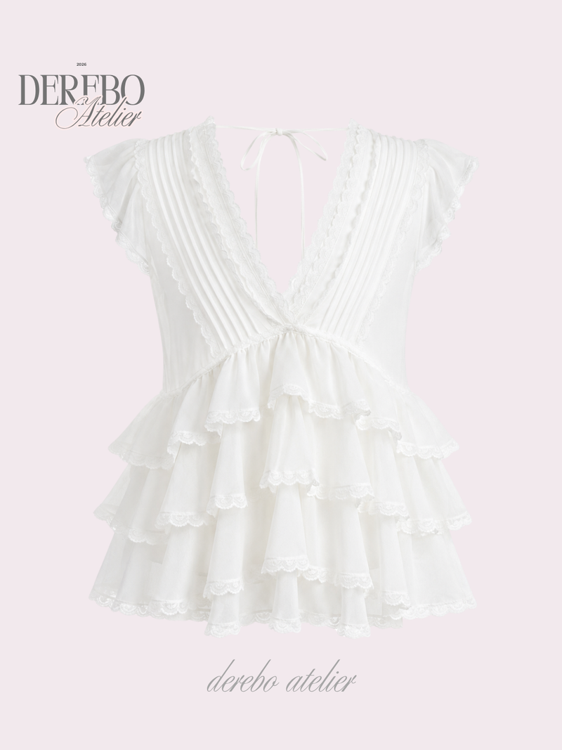 Lady Frilled Chiffon V Blouse