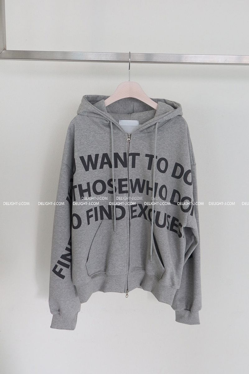 [UNISEX] One-two lettering oversized-fit hooded zip-up jacket