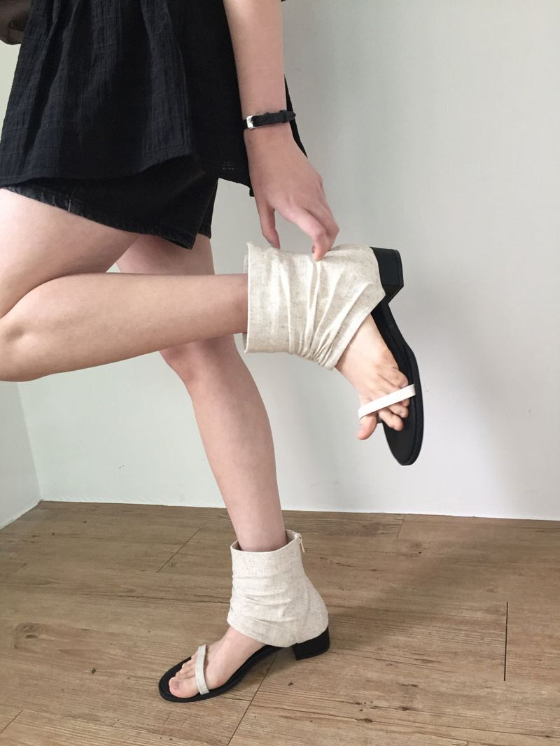 Linen ankle open sandals