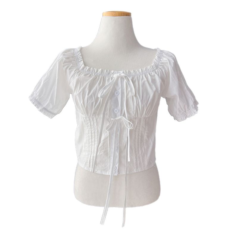 GUSTA(グスタ)の「Lovely Note Two-Way Square Neck Off Shoulder Ribbon BLouse(Tops)」