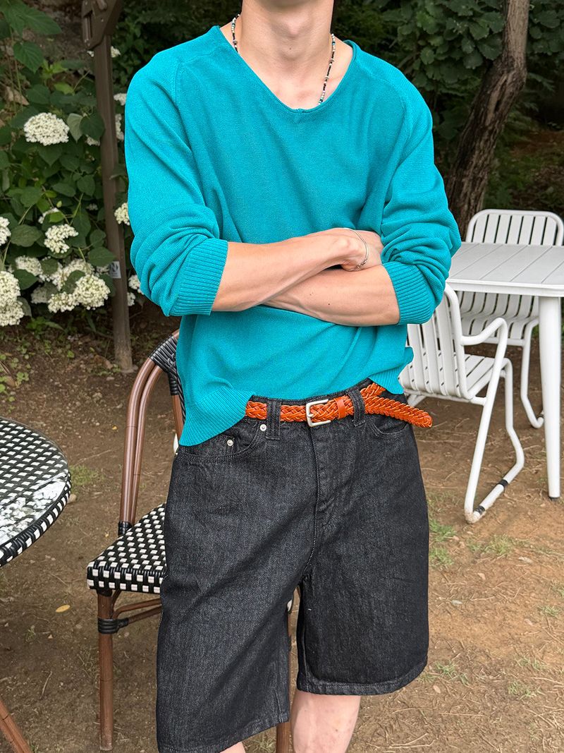 Regular wide bermuda denim pants(2color)
