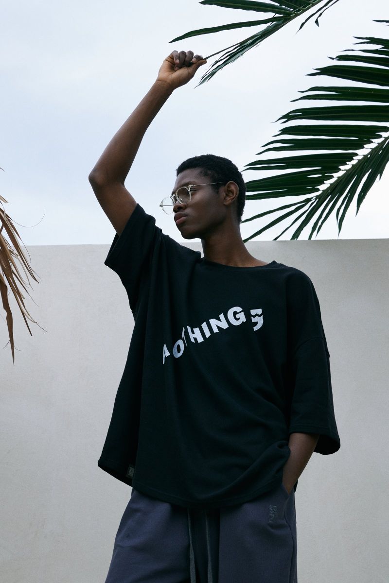 DIAGONAL PIN-KNIT 1/2 BOX TEE (Black)