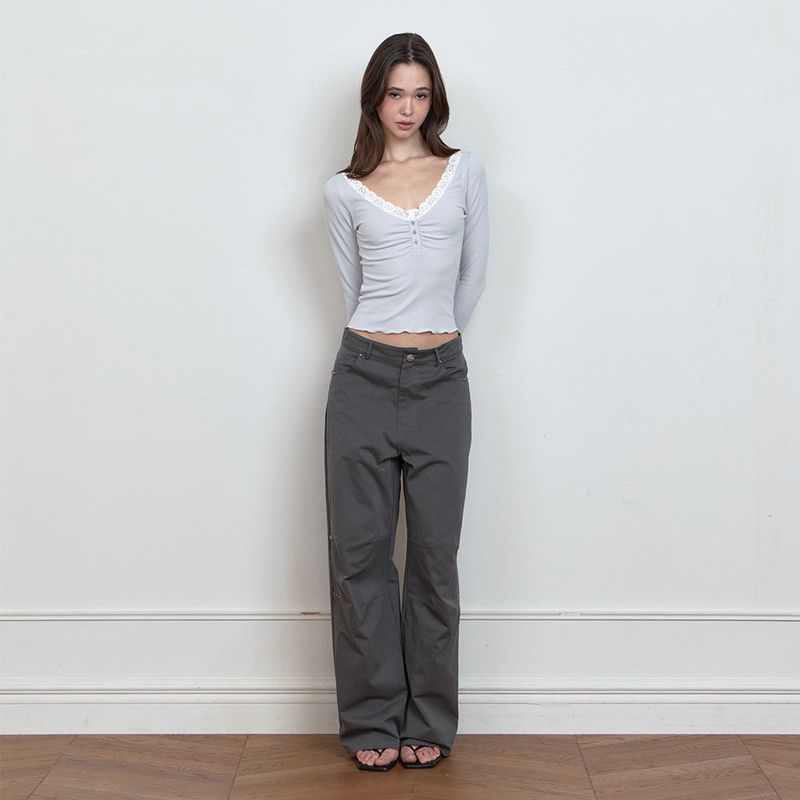 C LACE BUTTON T-SHIRT_LIGHT GREY