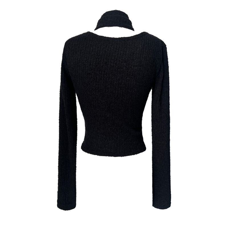 Winter wool square neck button ribbed long sleeve muffler SET (3 colors)