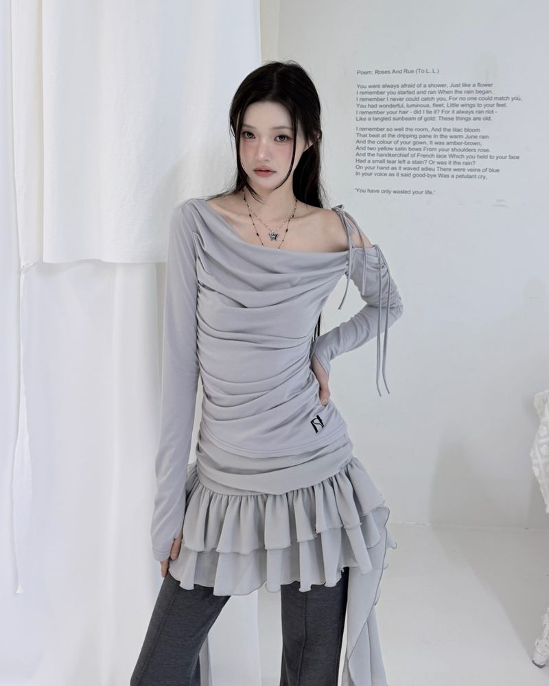 Cats Draping One-Shoulder Top