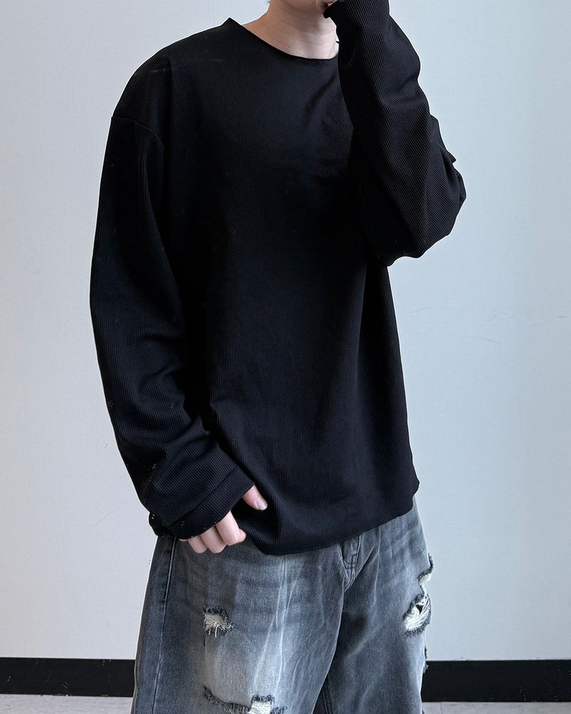 シアーローエッジワッフルロングスリーブ