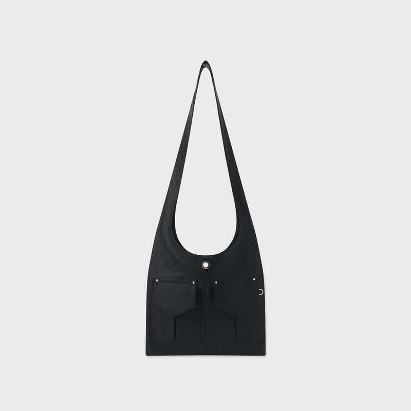 Leather 2 Pocket Flat Bag Set (Black)