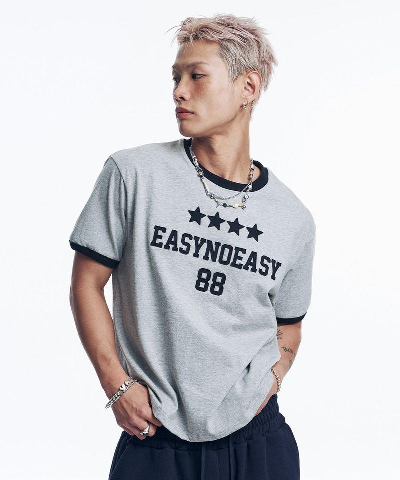 EASY NO EASY（イージーノーイージー）の「ナンバリングパッチクロップリンガーTシャツ - グレー（トップス）」
