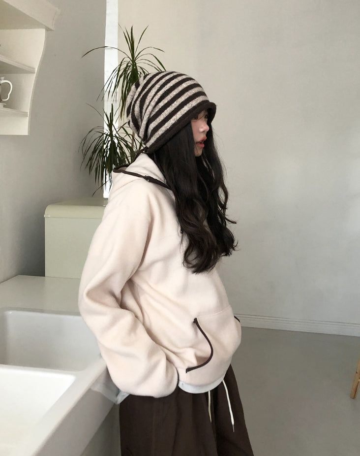 ストライプバックストラップウールビーニー