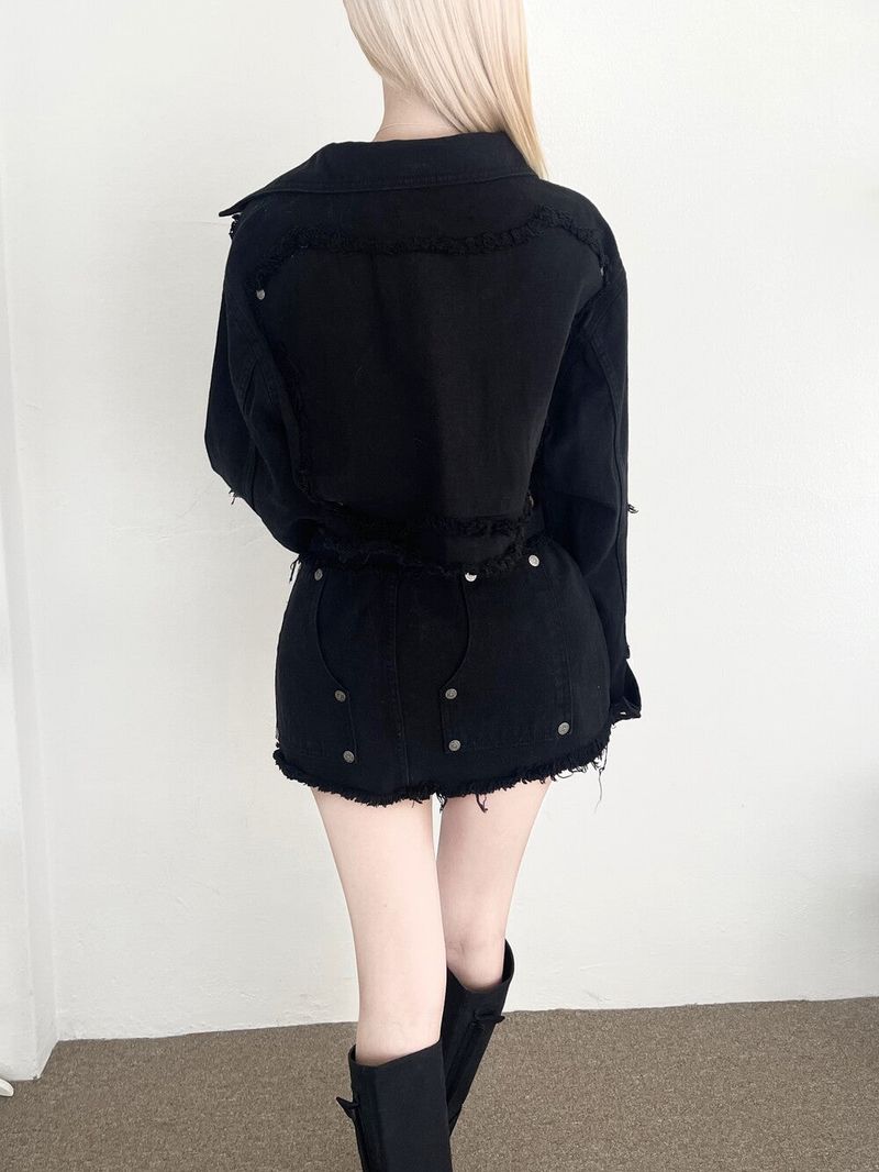 1247. Chic zipper button denim crop jk (2color)