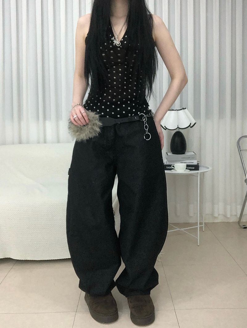 Stud Cross Wide Denim Pants