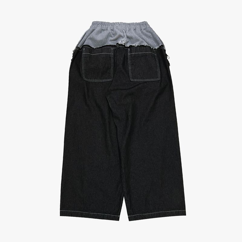 layered deconstructed denim pants_black