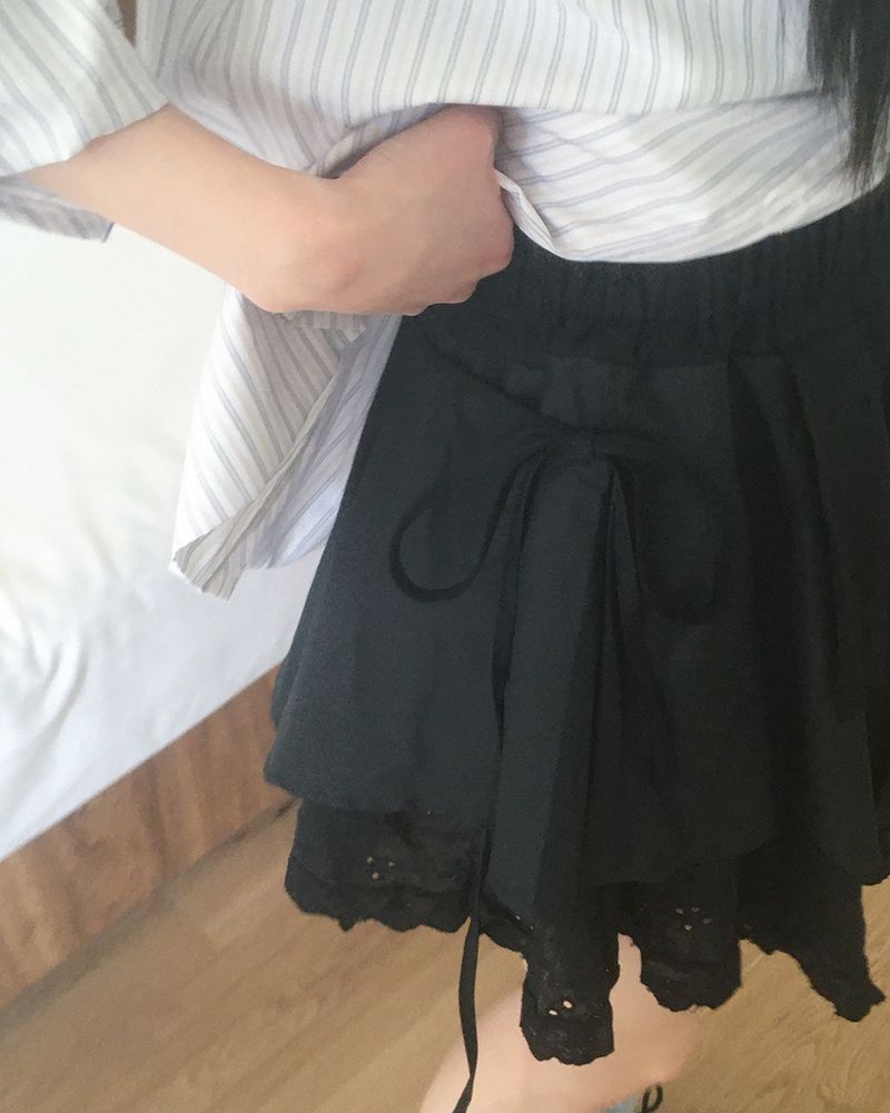 shuha lace string diagonal skirt