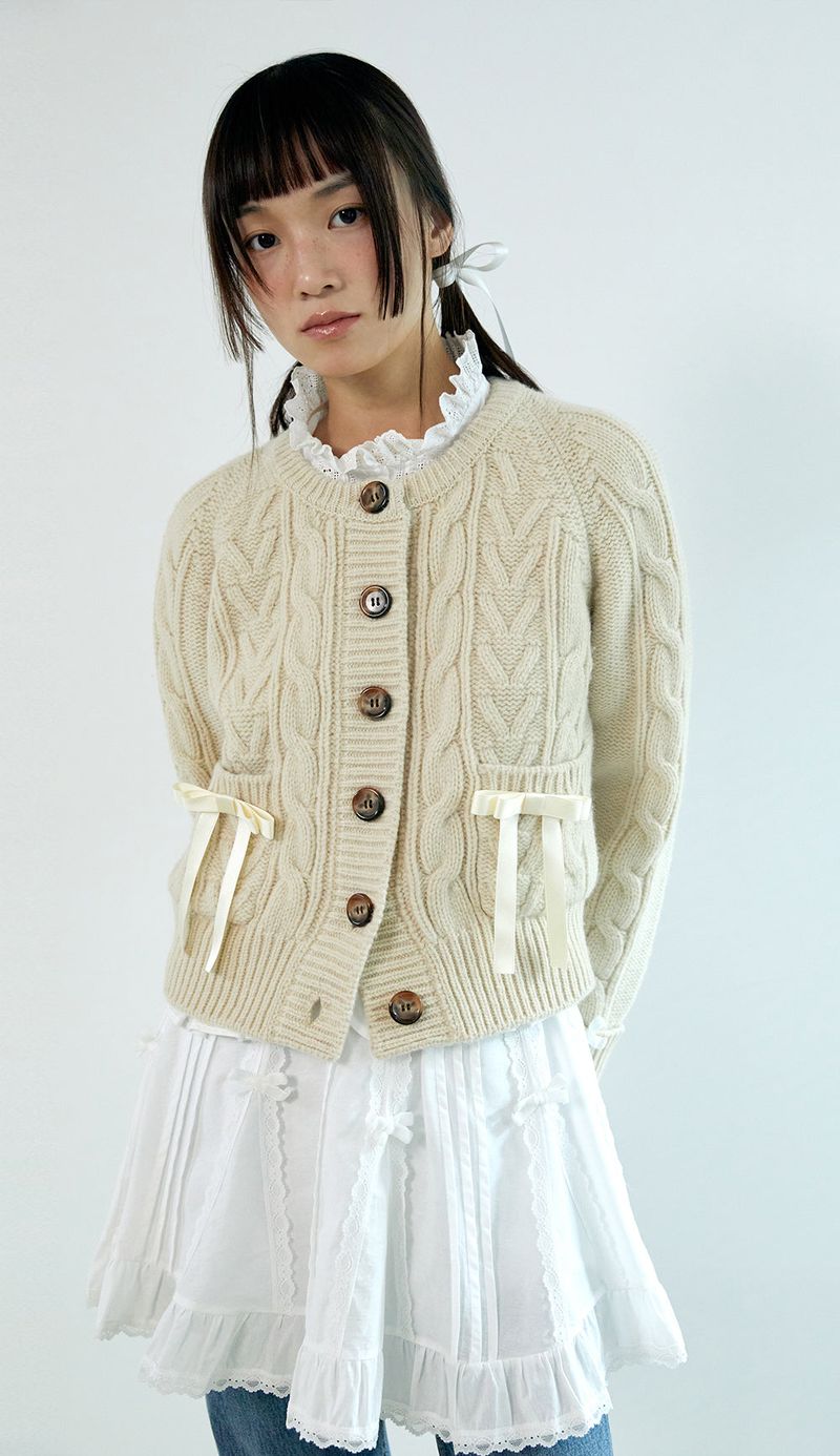nefnef(ネプネプ)の「ribbon wool cable cardigan_ivory()」