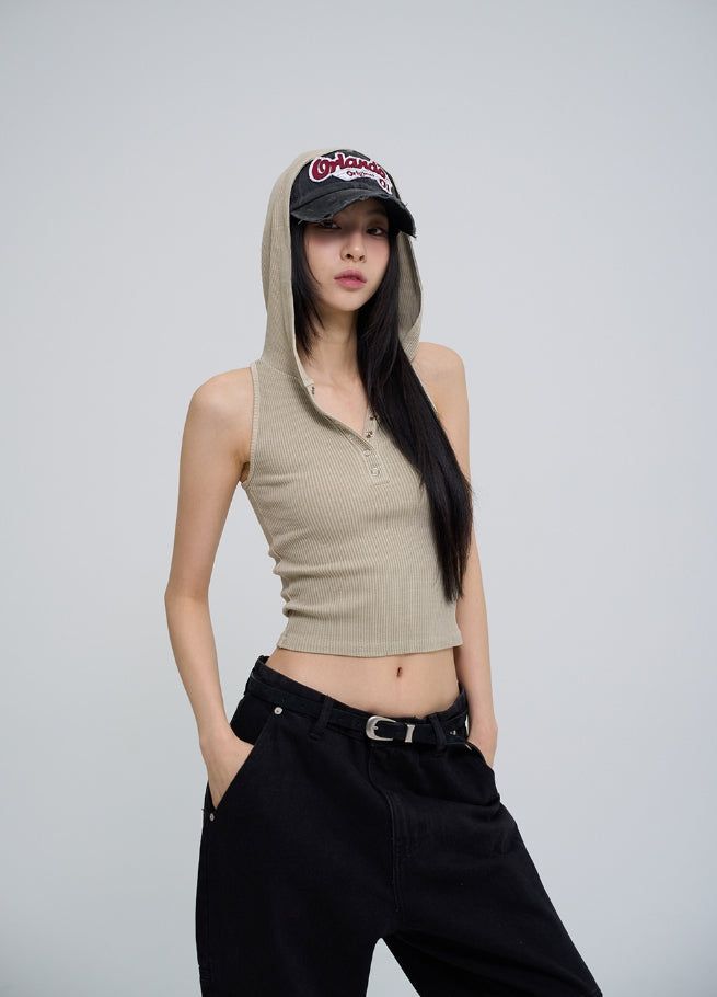 Julie Pig Ribbed Snap Hood Sleeveless