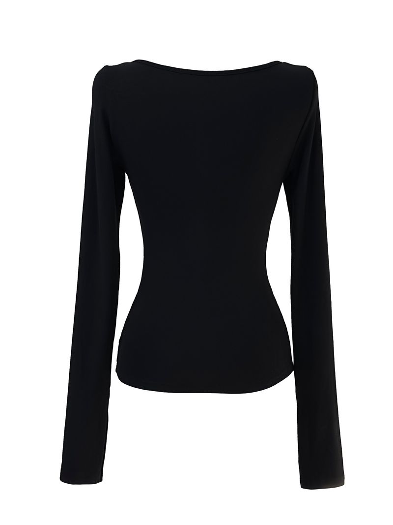 rock chic black button long sleeve T
