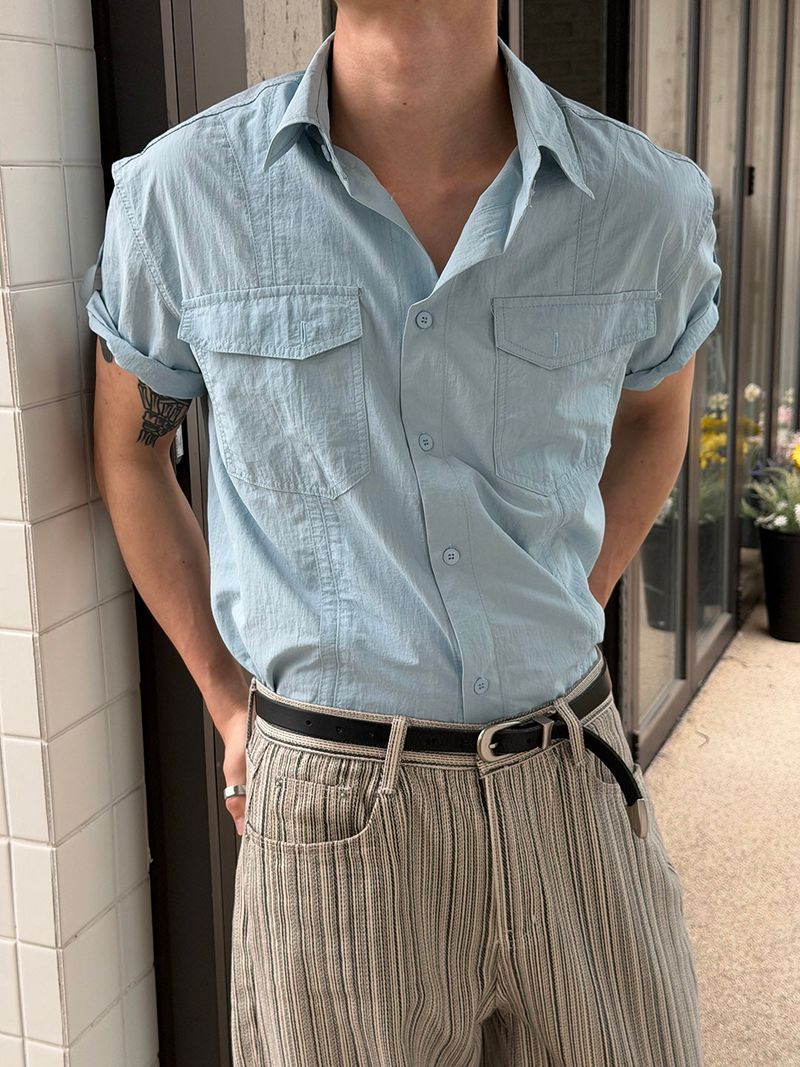 LAURANT（ロラン）の「[MUSCLE FIT] Nylon roll up pocket shirts(3color)（Tops）」