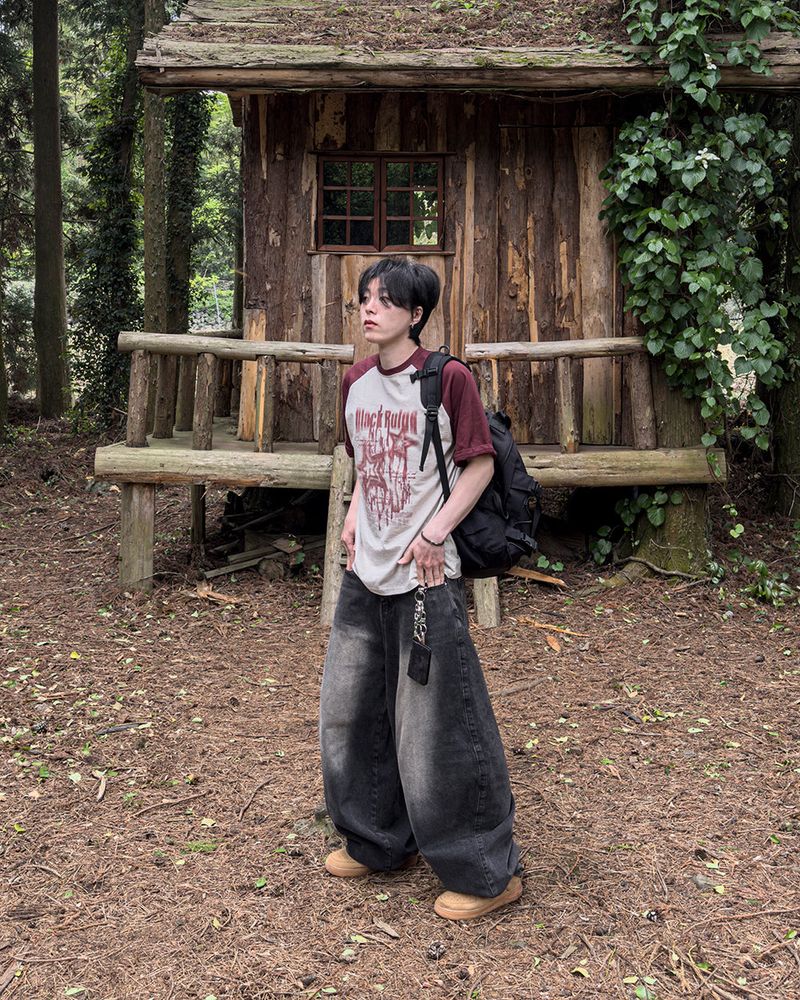 Stamune Printing Raglan Short Sleeve Tee