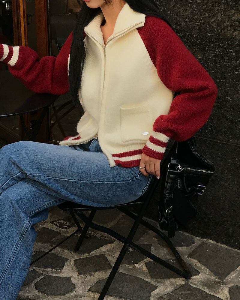 [ORIGINAL] Tard Color-Block Raglan Knit Zip-Up