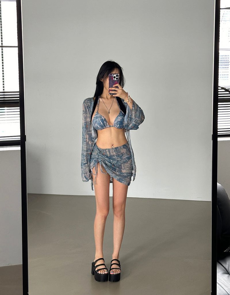 Denim 4PS Cover-Up Bikini Set