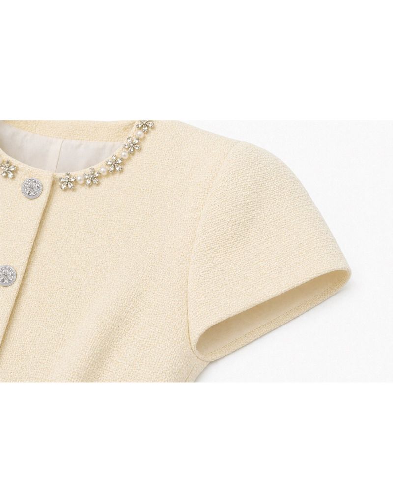 Aria Flower Beaded Tweed Short Sleeve Jacket Butter