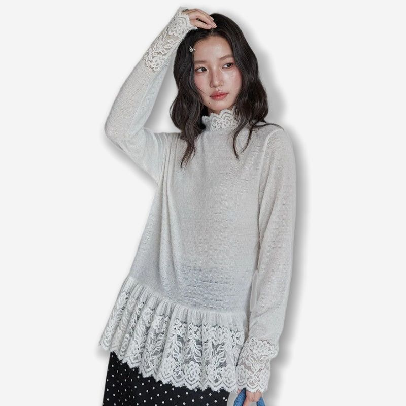 La mode MAQI(ラ モード マキ)の「Romance Lace High-neck Knit Top(Tops)」