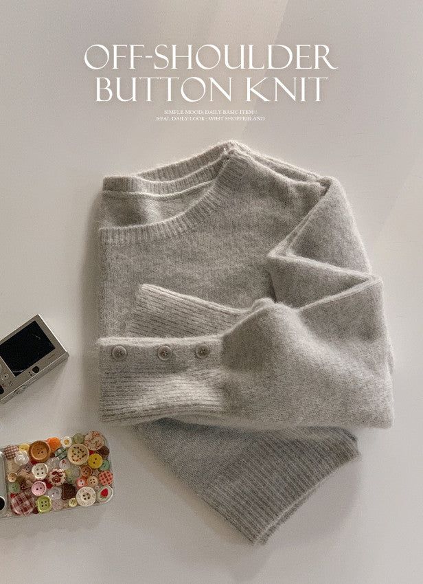 Wool Sleeve Button One Shoulder Knit (4color)