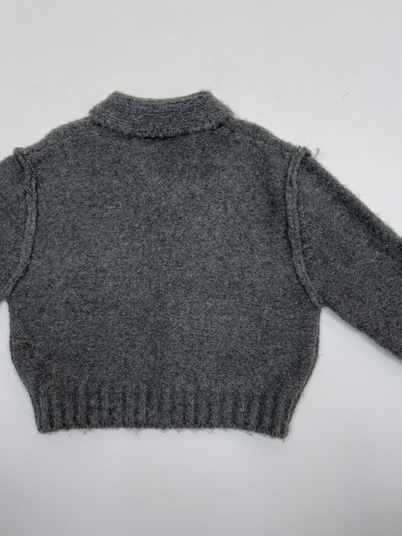 Reverse Two-Way Crop Knit Zip-Up