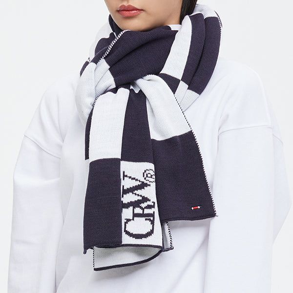 ROMANTIC CROWN（ロマンティッククラウン）の「CHECKER BOARD JACQUARD MUFFLER_NAVY（Fashion Accessories）」