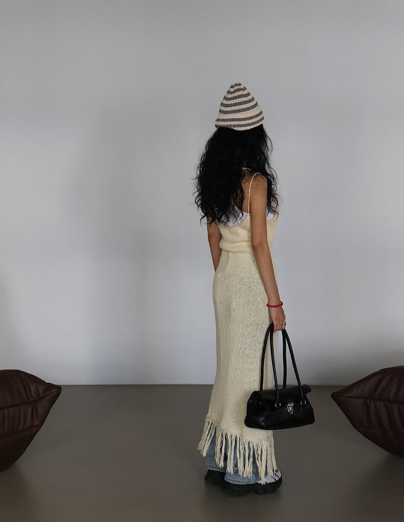 knit fringe bustier long dress