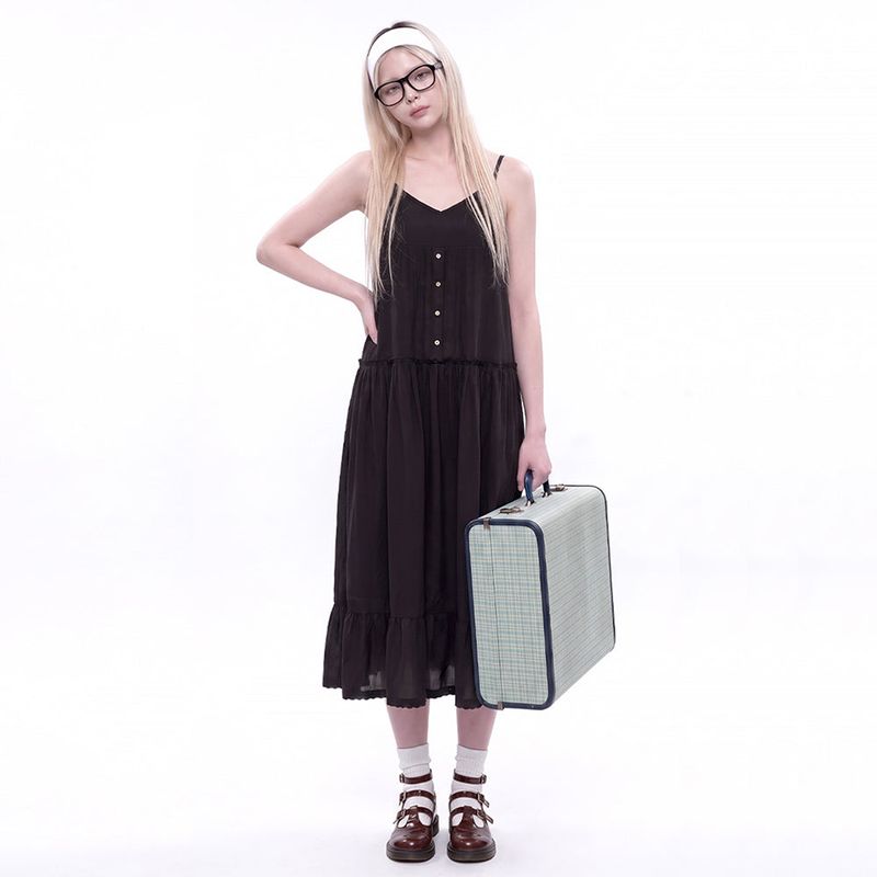 VVV（ブイブイブイ）の「Lace Layered Sleeveless Long Dress _ Black（Dresses）」