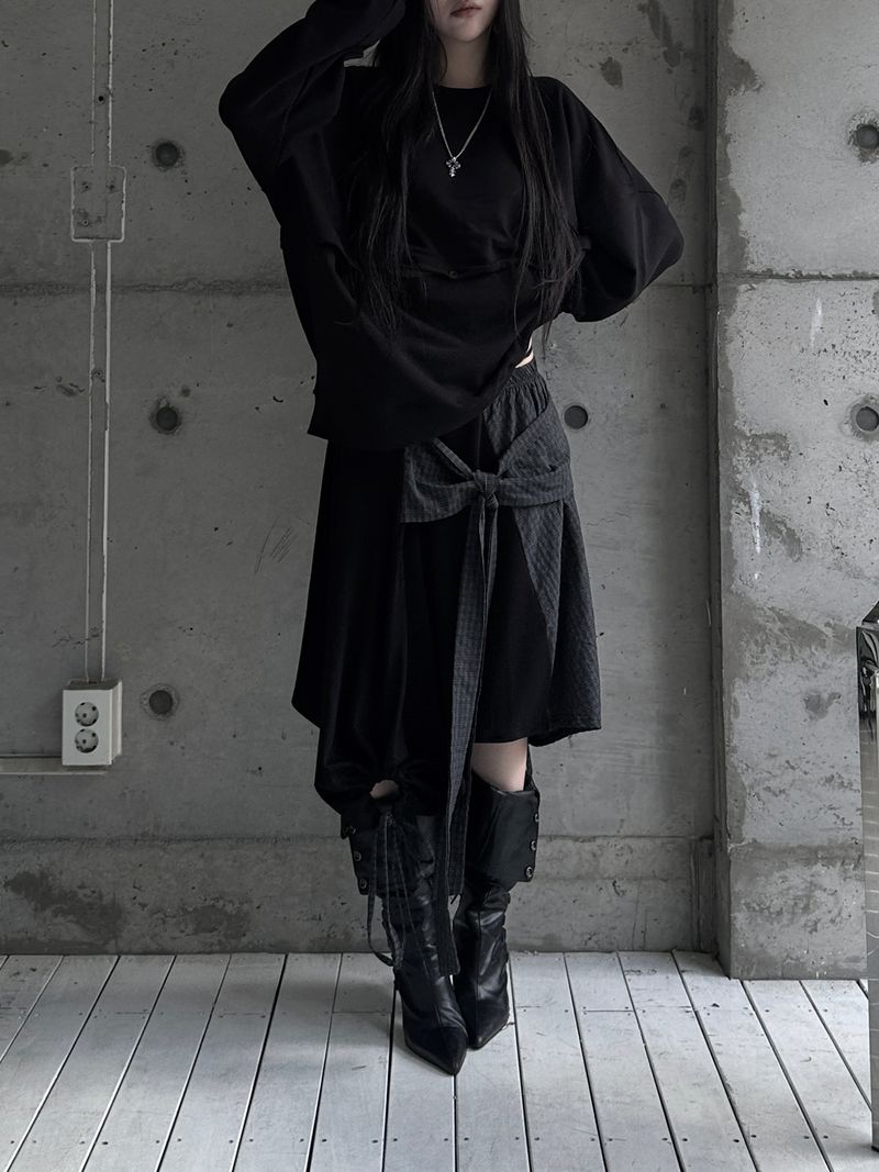 layered check wrap skirt (2color)