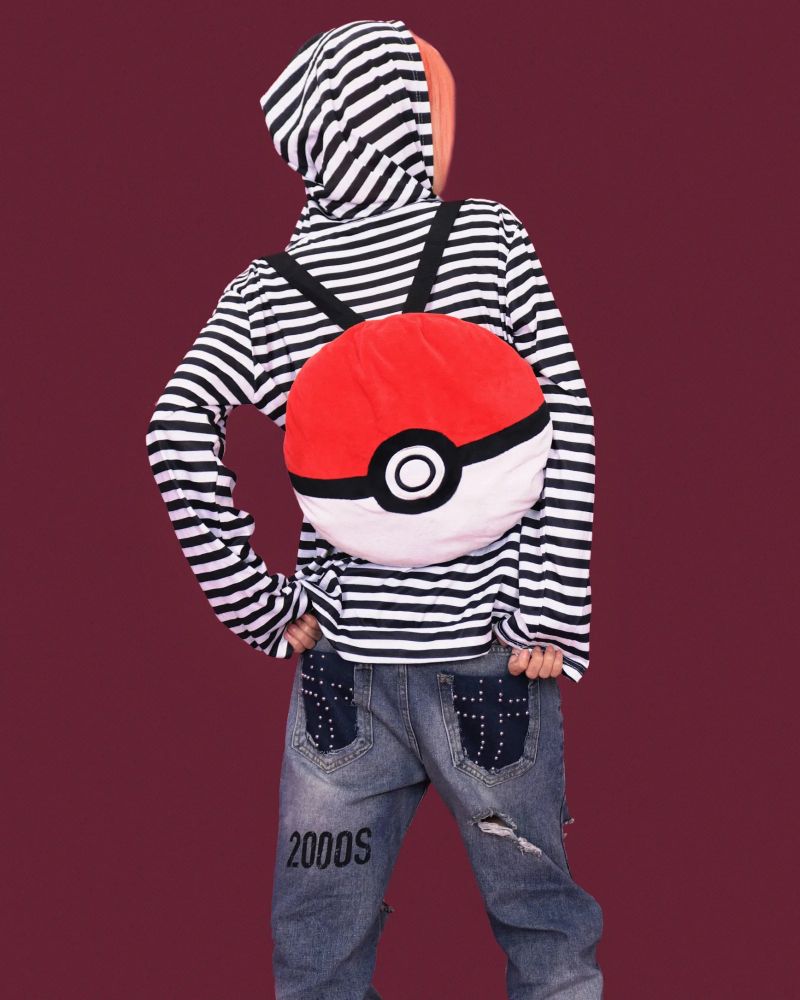 cross striped loose hood zip-up
