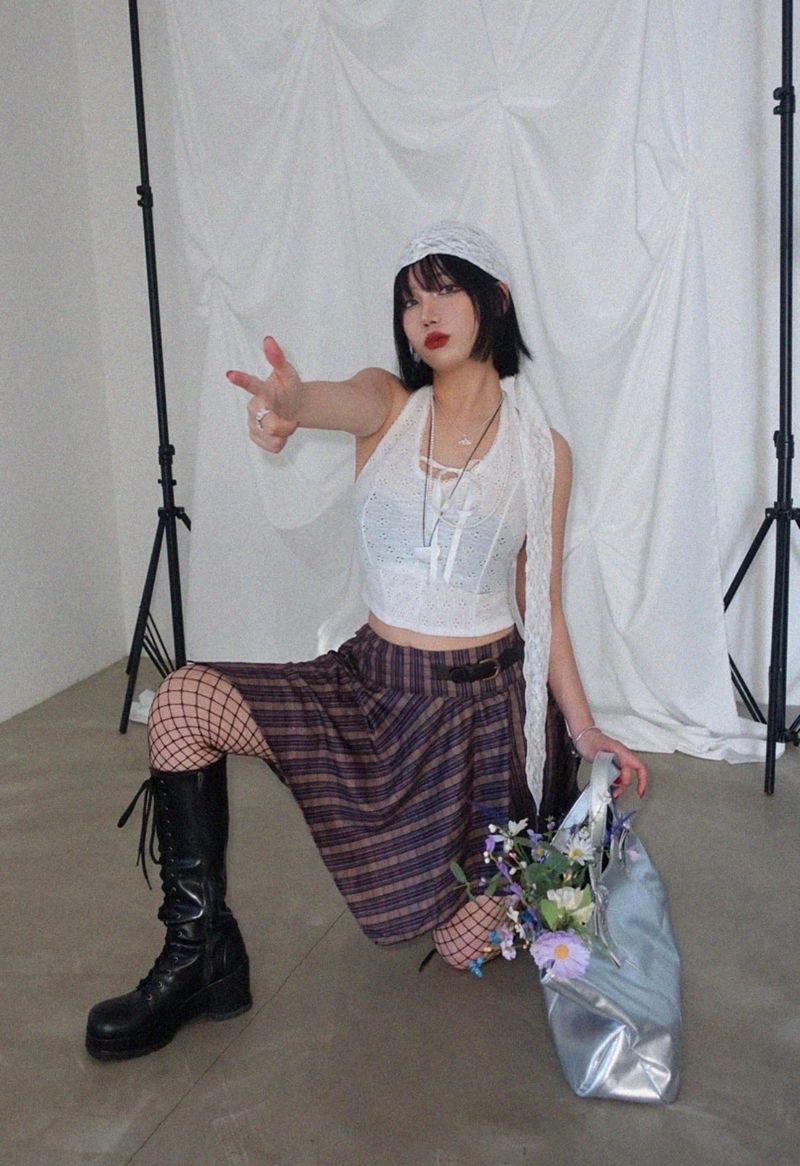VINTAGE STRIPE ASYMMETRICAL BUCKLE WRAP SKIRT