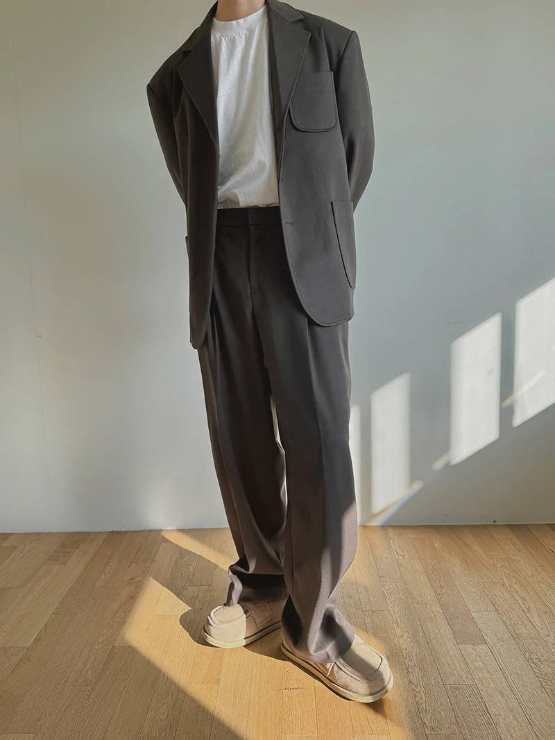 ASCLO Wool Herringbone Retro Jacket & Pants (Khaki Brown)