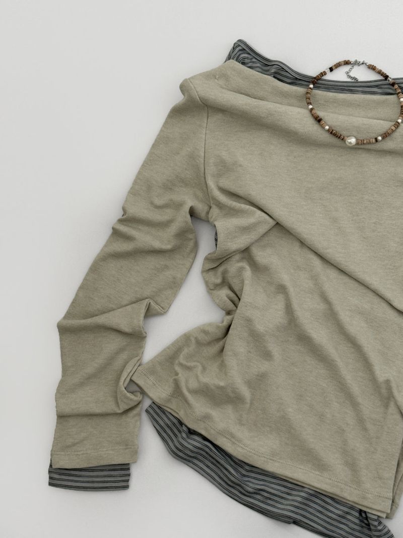 [prts made] soft touch boat-neck long sleeve T-shirts (blue stripe)