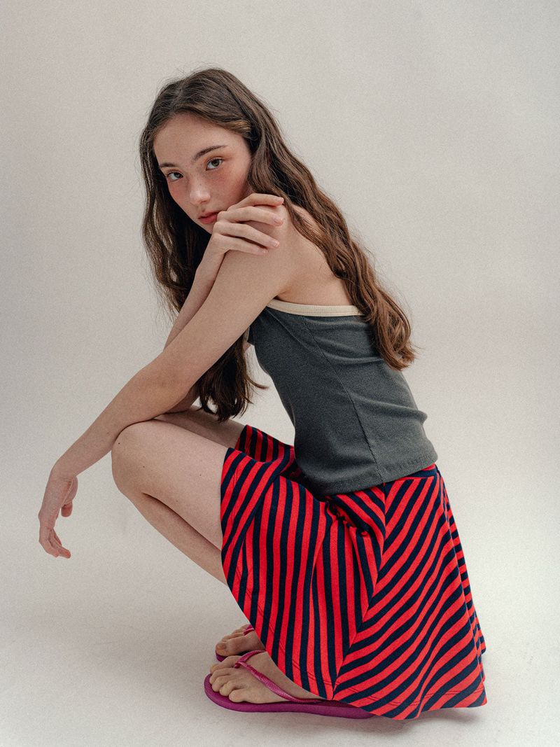 Striped Mini Skirt_Red