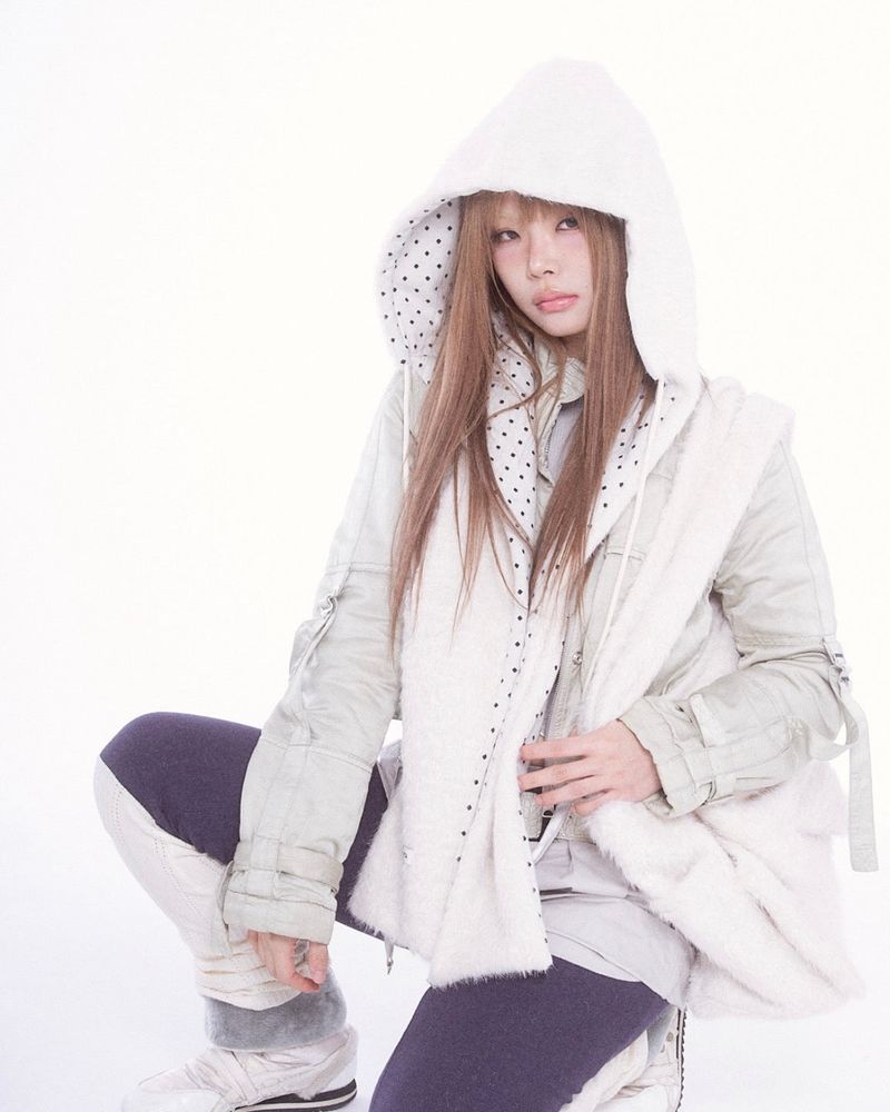 Fluffy hood muffler (ivory)